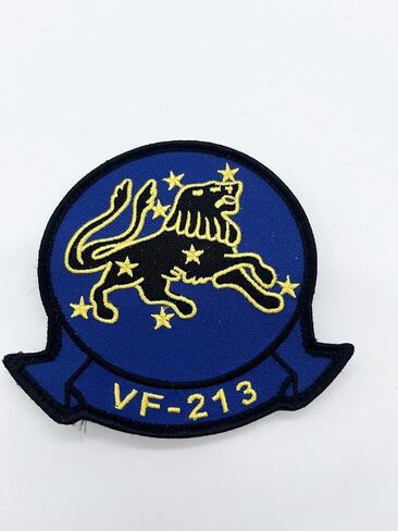 VF-213 Black Lions Squadron Patch – F-14 Tomcat Heritage Insignia – 4" Circular Sew-On Emblem with Plastic Backing – US Navy Fighter Squadron 213 "Black Lions Patch in Kuwait