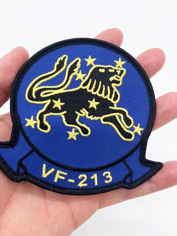 VF-213 Black Lions Squadron Patch – F-14 Tomcat Heritage Insignia – 4" Circular Sew-On Emblem with Plastic Backing – US Navy Fighter Squadron 213 "Black Lions Patch in Kuwait