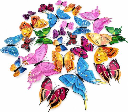 84 x PCS Butterfly Wall Stickers with Magnets/Gule 3D Butterflies (No Damage) Wall Decor for Living Room Bedroom,DIY for Birthday Wedding Party Decoration, Colorful Blue Pink Yellow Green in Kuwait