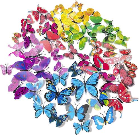 84 x PCS Butterfly Wall Stickers with Magnets/Gule 3D Butterflies (No Damage) Wall Decor for Living Room Bedroom,DIY for Birthday Wedding Party Decoration, Colorful Blue Pink Yellow Green in Kuwait