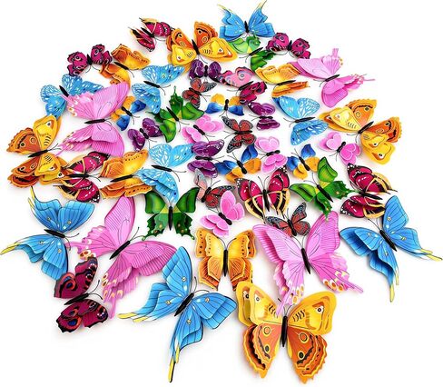84 x PCS Butterfly Wall Stickers with Magnets/Gule 3D Butterflies (No Damage) Wall Decor for Living Room Bedroom,DIY for Birthday Wedding Party Decoration, Colorful Blue Pink Yellow Green in Kuwait