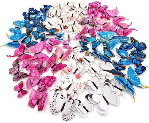 84 x PCS Butterfly Wall Stickers with Magnets/Gule 3D Butterflies (No Damage) Wall Decor for Living Room Bedroom,DIY for Birthday Wedding Party Decoration, Colorful Blue Pink Yellow Green in Kuwait