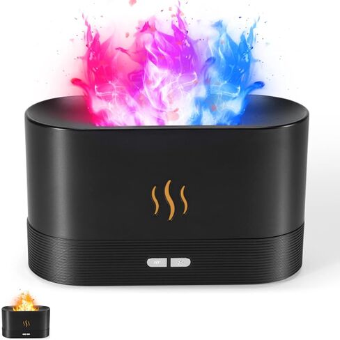 Colorful Flame Air Aroma Diffuser Humidifier, Upgraded 7 Flame Colors Noiseless Essential Oil Diffuser for Home,Office,Yoga with Auto-Off Protection 180mL (8Hours Black) in Saudi Arabia