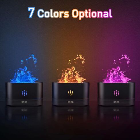 Colorful Flame Air Aroma Diffuser Humidifier, Upgraded 7 Flame Colors Noiseless Essential Oil Diffuser for Home,Office,Yoga with Auto-Off Protection 180mL (8Hours Black) in Saudi Arabia