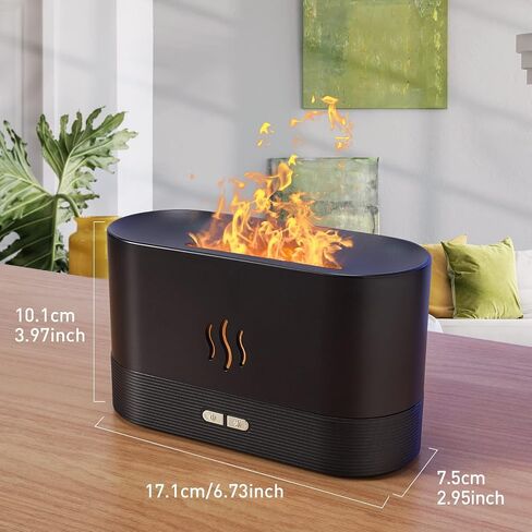 Colorful Flame Air Aroma Diffuser Humidifier, Upgraded 7 Flame Colors Noiseless Essential Oil Diffuser for Home,Office,Yoga with Auto-Off Protection 180mL (8Hours Black) in Saudi Arabia