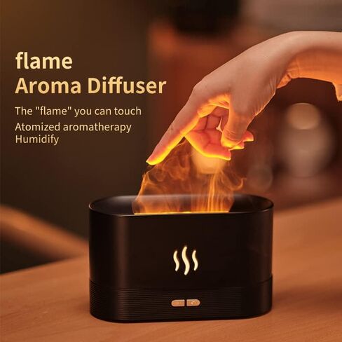 Colorful Flame Air Aroma Diffuser Humidifier, Upgraded 7 Flame Colors Noiseless Essential Oil Diffuser for Home,Office,Yoga with Auto-Off Protection 180mL (8Hours Black) in Saudi Arabia