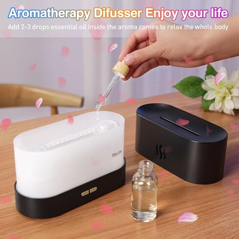 Colorful Flame Air Aroma Diffuser Humidifier, Upgraded 7 Flame Colors Noiseless Essential Oil Diffuser for Home,Office,Yoga with Auto-Off Protection 180mL (8Hours Black) in Saudi Arabia