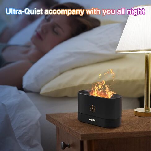 Colorful Flame Air Aroma Diffuser Humidifier, Upgraded 7 Flame Colors Noiseless Essential Oil Diffuser for Home,Office,Yoga with Auto-Off Protection 180mL (8Hours Black) in Saudi Arabia