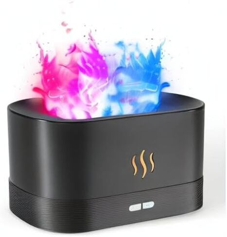 Colorful Flame Air Aroma Diffuser Humidifier, Upgraded 7 Flame Colors Noiseless Essential Oil Diffuser for Home,Office,Yoga with Auto-Off Protection 180mL (8Hours Black) in Saudi Arabia