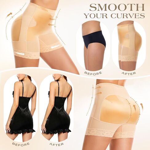 fortix Womens Padded Shapewear High Waisted Hip Enhancer Butt Lifter Thigh Slimmer Seamless Fake Hip Shorts in Saudi Arabia