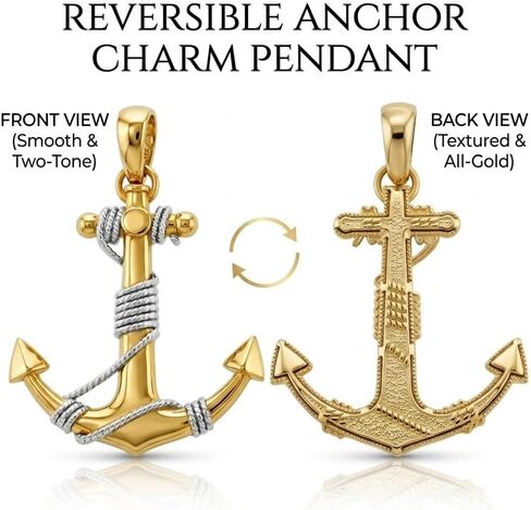 Charm America - قلادة مرساة ذهبية كبيرة - ذهب خالص عيار 10 قيراط - قلادة بحرية in Kuwait