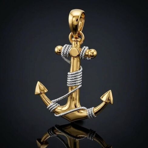 Charm America - قلادة مرساة ذهبية كبيرة - ذهب خالص عيار 10 قيراط - قلادة بحرية in Kuwait