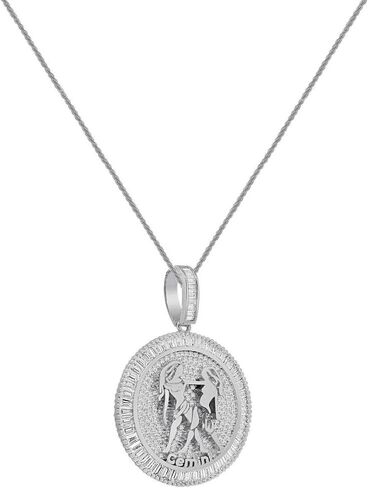Authentic Italian Sterling Silver VVS1/D 4.98 Ctw. 14K White Gold Bonded Baguette/Round Cut Lab Simulated Diamond Zodiac Lucky Birth Sign Symbol Astrology Horoscope Charm Pendant + Free Rope Chain Neckless 25 Grams in Kuwait