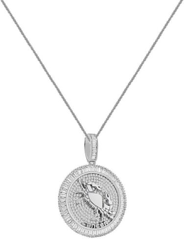 Authentic Italian Sterling Silver VVS1/D 4.98 Ctw. 14K White Gold Bonded Baguette/Round Cut Lab Simulated Diamond Zodiac Lucky Birth Sign Symbol Astrology Horoscope Charm Pendant + Free Rope Chain Neckless 25 Grams in Kuwait