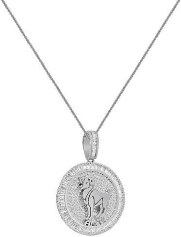 Authentic Italian Sterling Silver VVS1/D 4.98 Ctw. 14K White Gold Bonded Baguette/Round Cut Lab Simulated Diamond Zodiac Lucky Birth Sign Symbol Astrology Horoscope Charm Pendant + Free Rope Chain Neckless 25 Grams in Kuwait