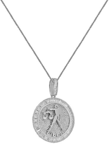 Authentic Italian Sterling Silver VVS1/D 4.98 Ctw. 14K White Gold Bonded Baguette/Round Cut Lab Simulated Diamond Zodiac Lucky Birth Sign Symbol Astrology Horoscope Charm Pendant + Free Rope Chain Neckless 25 Grams in Kuwait
