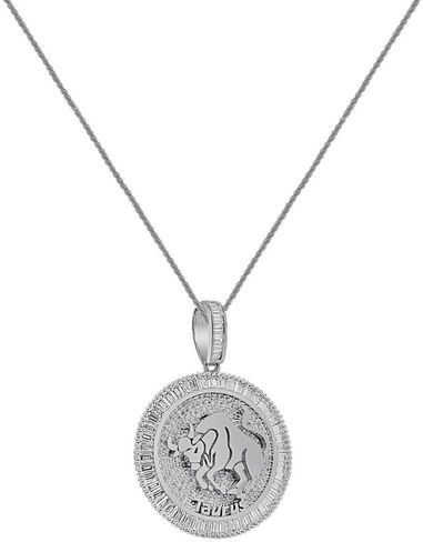Authentic Italian Sterling Silver VVS1/D 4.98 Ctw. 14K White Gold Bonded Baguette/Round Cut Lab Simulated Diamond Zodiac Lucky Birth Sign Symbol Astrology Horoscope Charm Pendant + Free Rope Chain Neckless 25 Grams in Kuwait