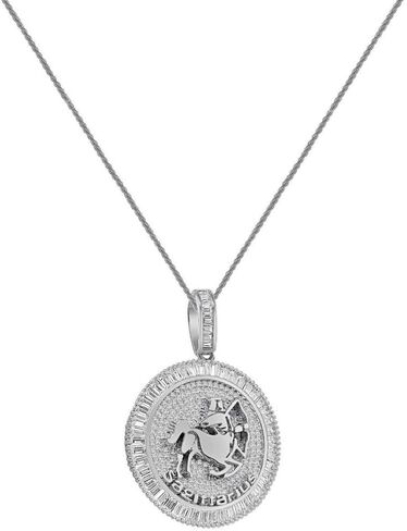 Authentic Italian Sterling Silver VVS1/D 4.98 Ctw. 14K White Gold Bonded Baguette/Round Cut Lab Simulated Diamond Zodiac Lucky Birth Sign Symbol Astrology Horoscope Charm Pendant + Free Rope Chain Neckless 25 Grams in Kuwait