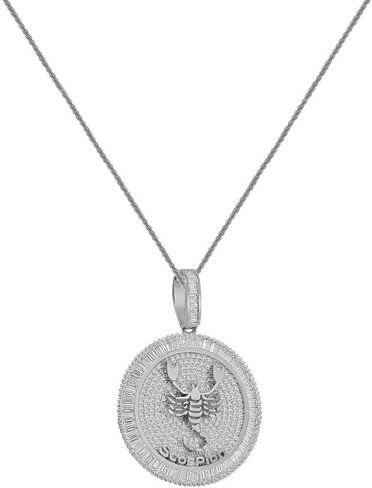 Authentic Italian Sterling Silver VVS1/D 4.98 Ctw. 14K White Gold Bonded Baguette/Round Cut Lab Simulated Diamond Zodiac Lucky Birth Sign Symbol Astrology Horoscope Charm Pendant + Free Rope Chain Neckless 25 Grams in Kuwait