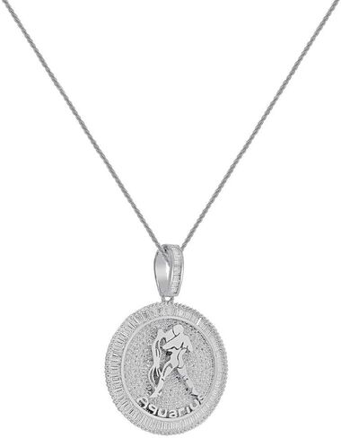 Authentic Italian Sterling Silver VVS1/D 4.98 Ctw. 14K White Gold Bonded Baguette/Round Cut Lab Simulated Diamond Zodiac Lucky Birth Sign Symbol Astrology Horoscope Charm Pendant + Free Rope Chain Neckless 25 Grams in Kuwait