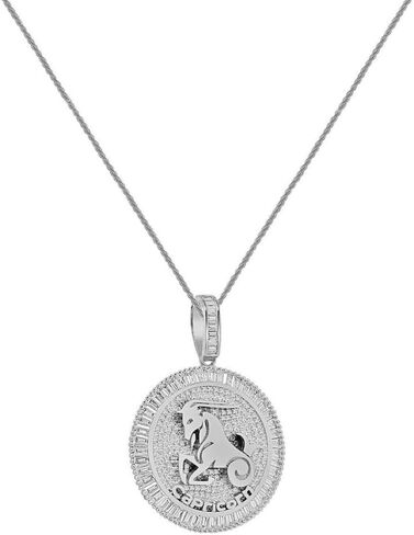 Authentic Italian Sterling Silver VVS1/D 4.98 Ctw. 14K White Gold Bonded Baguette/Round Cut Lab Simulated Diamond Zodiac Lucky Birth Sign Symbol Astrology Horoscope Charm Pendant + Free Rope Chain Neckless 25 Grams in Kuwait
