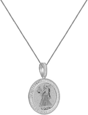 Authentic Italian Sterling Silver VVS1/D 4.98 Ctw. 14K White Gold Bonded Baguette/Round Cut Lab Simulated Diamond Zodiac Lucky Birth Sign Symbol Astrology Horoscope Charm Pendant + Free Rope Chain Neckless 25 Grams in Kuwait