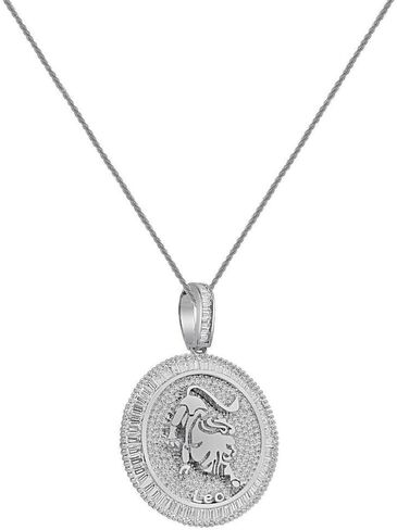 Authentic Italian Sterling Silver VVS1/D 4.98 Ctw. 14K White Gold Bonded Baguette/Round Cut Lab Simulated Diamond Zodiac Lucky Birth Sign Symbol Astrology Horoscope Charm Pendant + Free Rope Chain Neckless 25 Grams in Kuwait