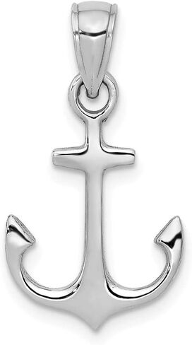 Solid 14k White Gold Anchor Pendant Charm - 21mm x 12mm in Kuwait