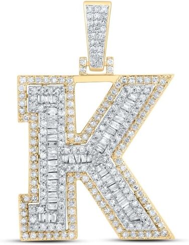Jewels By Lux 10K Yellow Gold Mens Baguette Diamond K Initial Letter Charm Pendant 1 Cttw in Kuwait