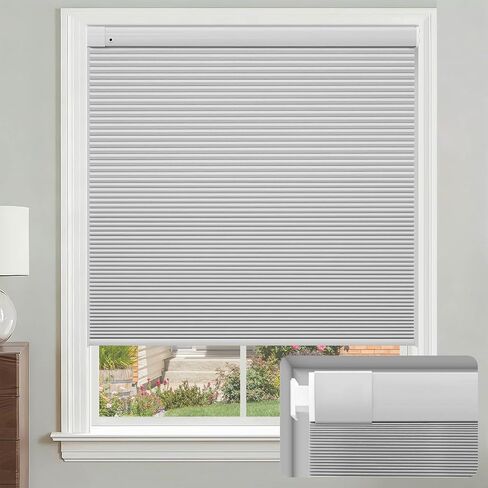 No Drill Cellular Shades, Cream 32" W x 64" H Cordless Blackout Pull Down Pleated Honeycomb Blind Thermal Insulated Easy Install for Indoor Window Bedroom Living Room Kitchen in Saudi Arabia