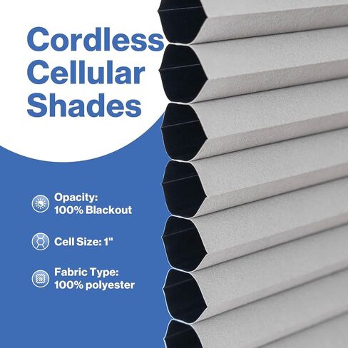 No Drill Cellular Shades, Cream 32" W x 64" H Cordless Blackout Pull Down Pleated Honeycomb Blind Thermal Insulated Easy Install for Indoor Window Bedroom Living Room Kitchen in Saudi Arabia