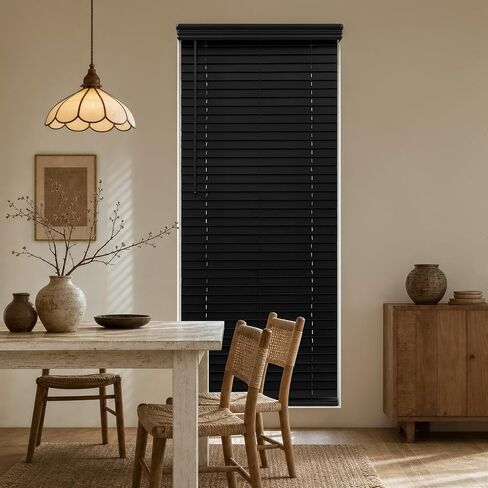 MR.DANCE 2 Inch Cordless Faux Wood Black Blinds for Indoor Windows, 34" W x 72" H, Embossed Design, Waterproof & Room Darkening, Pull Down Window Blinds for Bedroom, Living Room, Kitchen, Bathroom in Kuwait