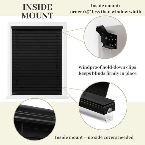 MR.DANCE 2 Inch Cordless Faux Wood Black Blinds for Indoor Windows, 34" W x 72" H, Embossed Design, Waterproof & Room Darkening, Pull Down Window Blinds for Bedroom, Living Room, Kitchen, Bathroom in Kuwait