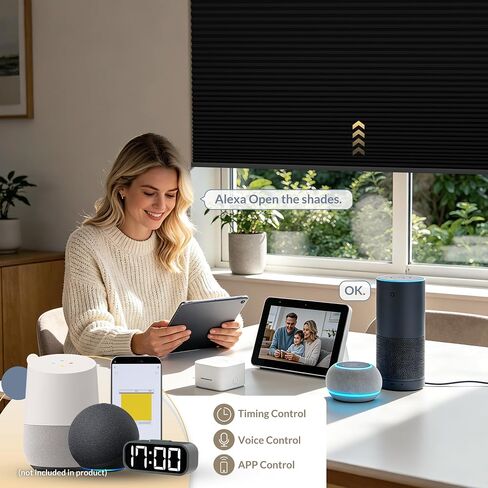 Boolegon Motorized Blinds with Remote, 100% Blackout Smart Blinds, Automatic Cellular Shades for Windows, Rechargeable Electric Honeycomb Shades for Home,Blackout Black,Custom Size in Kuwait