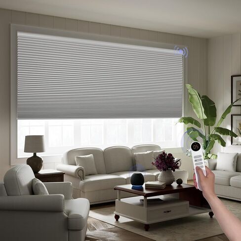 Boolegon Motorized Blinds with Remote, 100% Blackout Smart Blinds, Automatic Cellular Shades for Windows, Rechargeable Electric Honeycomb Shades for Home,Blackout Black,Custom Size in Kuwait