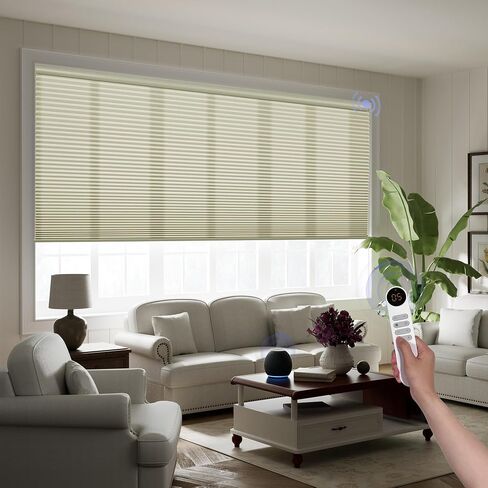 Boolegon Motorized Blinds with Remote, 100% Blackout Smart Blinds, Automatic Cellular Shades for Windows, Rechargeable Electric Honeycomb Shades for Home,Blackout Black,Custom Size in Kuwait