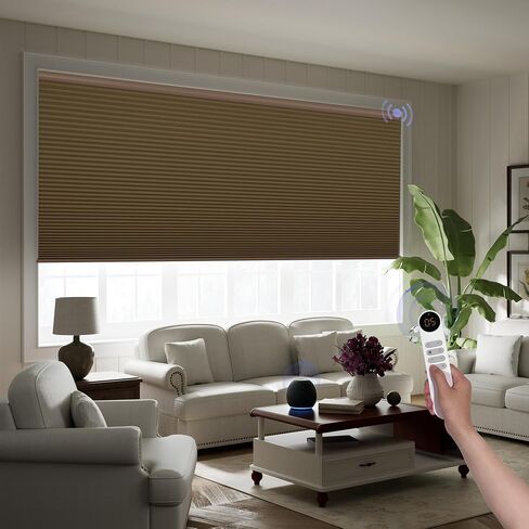 Boolegon Motorized Blinds with Remote, 100% Blackout Smart Blinds, Automatic Cellular Shades for Windows, Rechargeable Electric Honeycomb Shades for Home,Blackout Black,Custom Size in Kuwait
