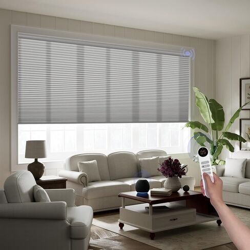 Boolegon Motorized Blinds with Remote, 100% Blackout Smart Blinds, Automatic Cellular Shades for Windows, Rechargeable Electric Honeycomb Shades for Home,Blackout Black,Custom Size in Kuwait
