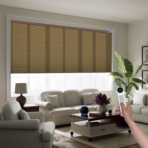 Boolegon Motorized Blinds with Remote, 100% Blackout Smart Blinds, Automatic Cellular Shades for Windows, Rechargeable Electric Honeycomb Shades for Home,Blackout Black,Custom Size in Kuwait