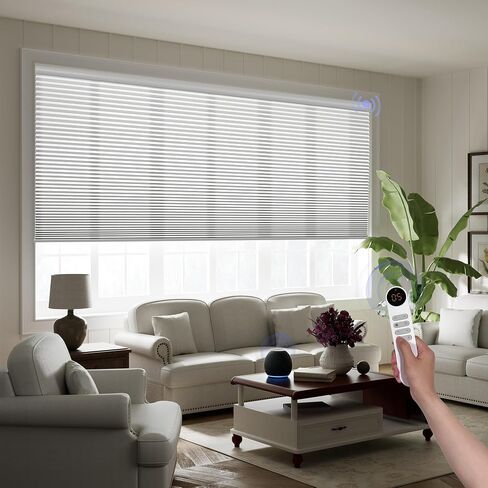 Boolegon Motorized Blinds with Remote, 100% Blackout Smart Blinds, Automatic Cellular Shades for Windows, Rechargeable Electric Honeycomb Shades for Home,Blackout Black,Custom Size in Kuwait