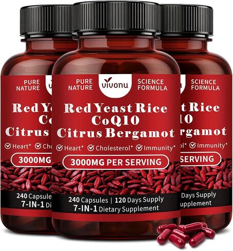 VivoNu Red Yeast Rice with CoQ10, Citrus Bergamot Supplements* | 3000mg Red Yeast Rice, Citrus Bergamot, CoQ10, 240 Capsules in Kuwait