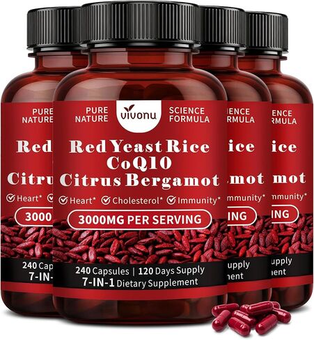 VivoNu Red Yeast Rice with CoQ10, Citrus Bergamot Supplements* | 3000mg Red Yeast Rice, Citrus Bergamot, CoQ10, 240 Capsules in Kuwait