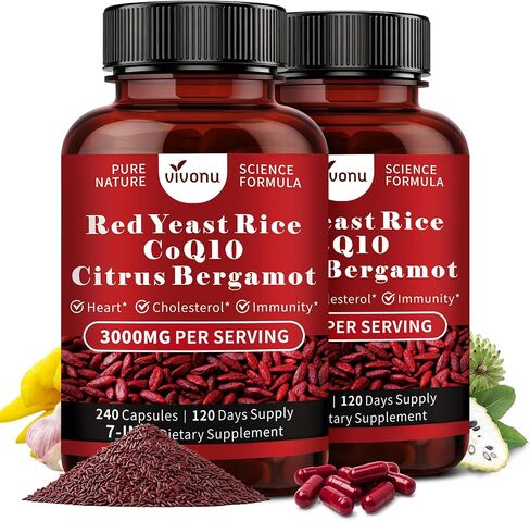 VivoNu Red Yeast Rice with CoQ10, Citrus Bergamot Supplements* | 3000mg Red Yeast Rice, Citrus Bergamot, CoQ10, 240 Capsules in Kuwait