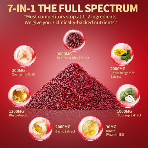 VivoNu Red Yeast Rice with CoQ10, Citrus Bergamot Supplements* | 3000mg Red Yeast Rice, Citrus Bergamot, CoQ10, 240 Capsules in Kuwait