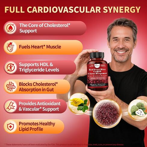 VivoNu Red Yeast Rice with CoQ10, Citrus Bergamot Supplements* | 3000mg Red Yeast Rice, Citrus Bergamot, CoQ10, 240 Capsules in Kuwait