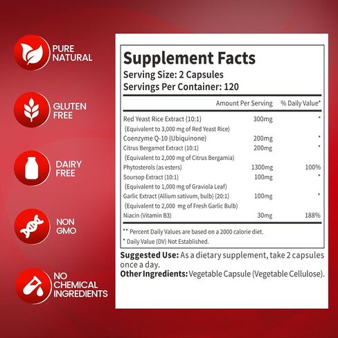 VivoNu Red Yeast Rice with CoQ10, Citrus Bergamot Supplements* | 3000mg Red Yeast Rice, Citrus Bergamot, CoQ10, 240 Capsules in Kuwait