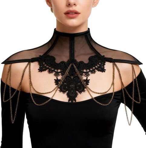Kimring Women's Victorian Gothic Lace Shawl Collar Shrug Cape Neck Corset in Saudi Arabia