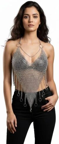 Medieval Aluminium Chainmail Crop Top, Handmade Fashion for Cosplay, Gothic Style, Festival Wear in Kuwait