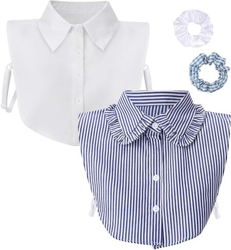 JATEBI 2pcs Fake Collar with 2pcs Scrunchies Detachable Collar Shirt Dickey Collars Half False Blouse Dickey for Women Outfit in Kuwait