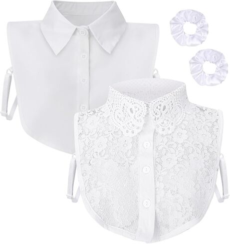JATEBI 2 قطعة طوق مزيف مع 2 قطعة Scrunchies طوق قابل للفصل قميص ديكي الياقات نصف بلوزة زائفة ديكي للنساء الزي in Saudi Arabia